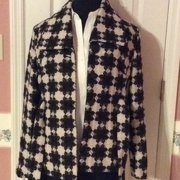 BEAUTIFUL SHORT BLACK/CREAM/BROWN JACKET W/ BELT - Picture 1 of 4